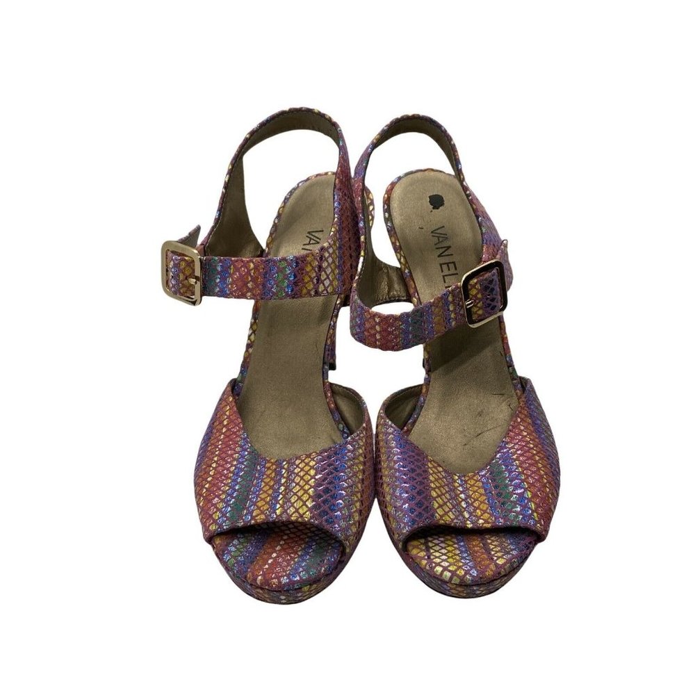 Vaneli Womens Multicolor Leather Open Toe Snake Print Strappy Heels Size 7M